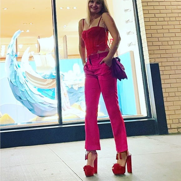 🩷The Kooples Fuchsia Suit Pants Silk Cropped - Picture 7 of 8